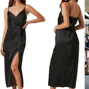 Black silk twist front dress